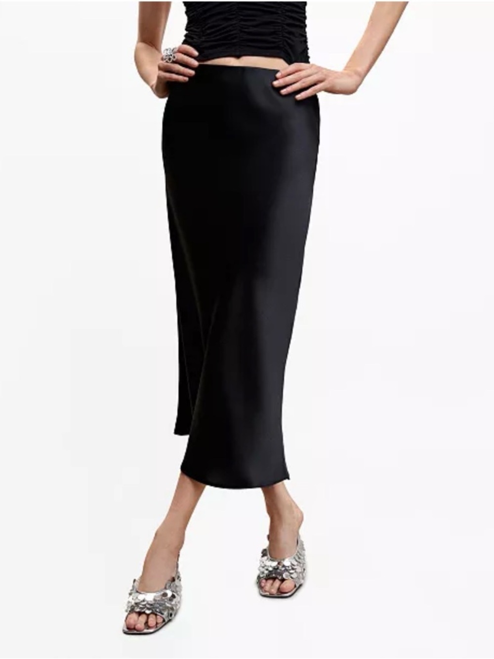 Mango Black Satin Maxi Skirt